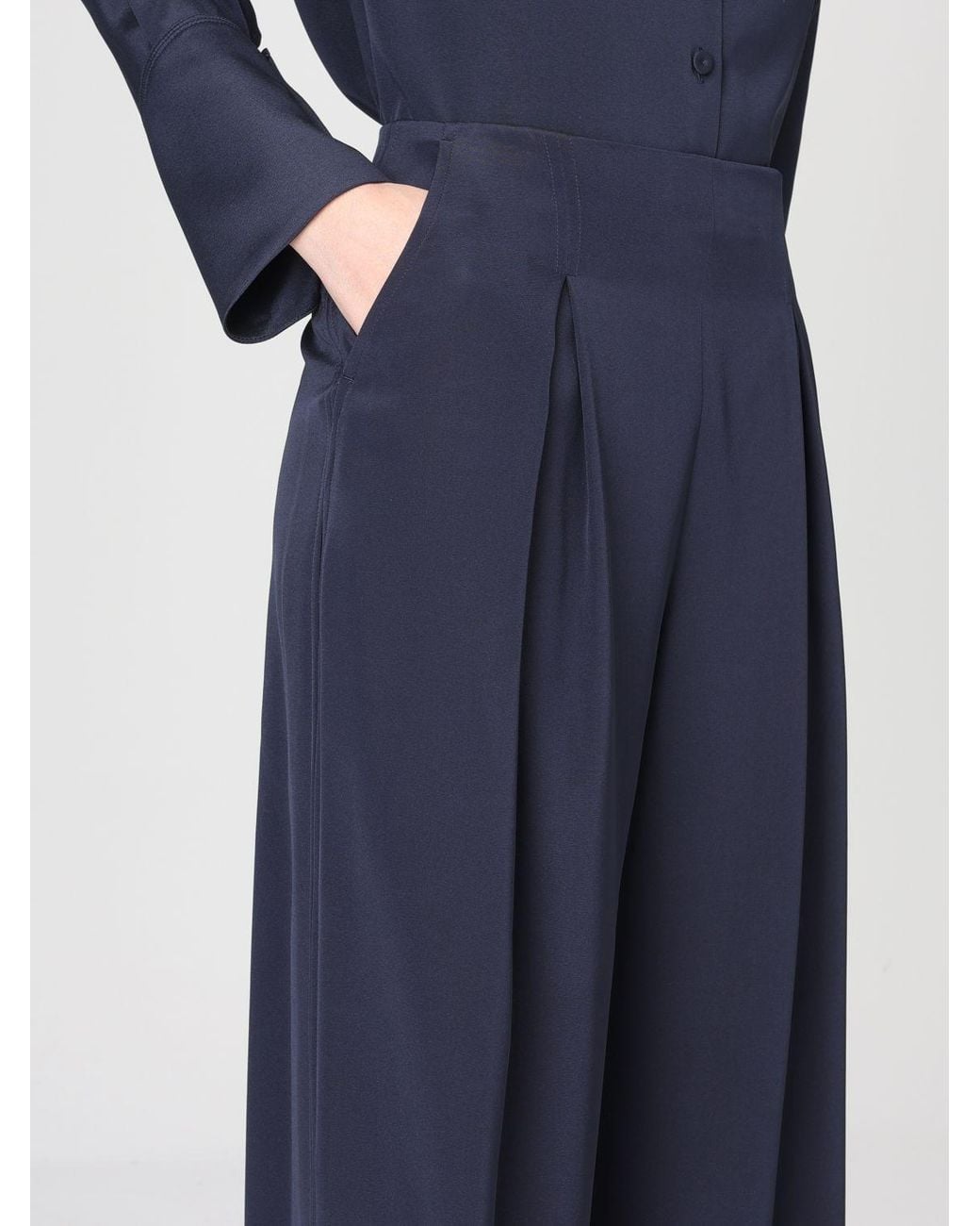 Max Mara Pure Blue Pure Stretch Silk Palazzo Trousers Max Mara