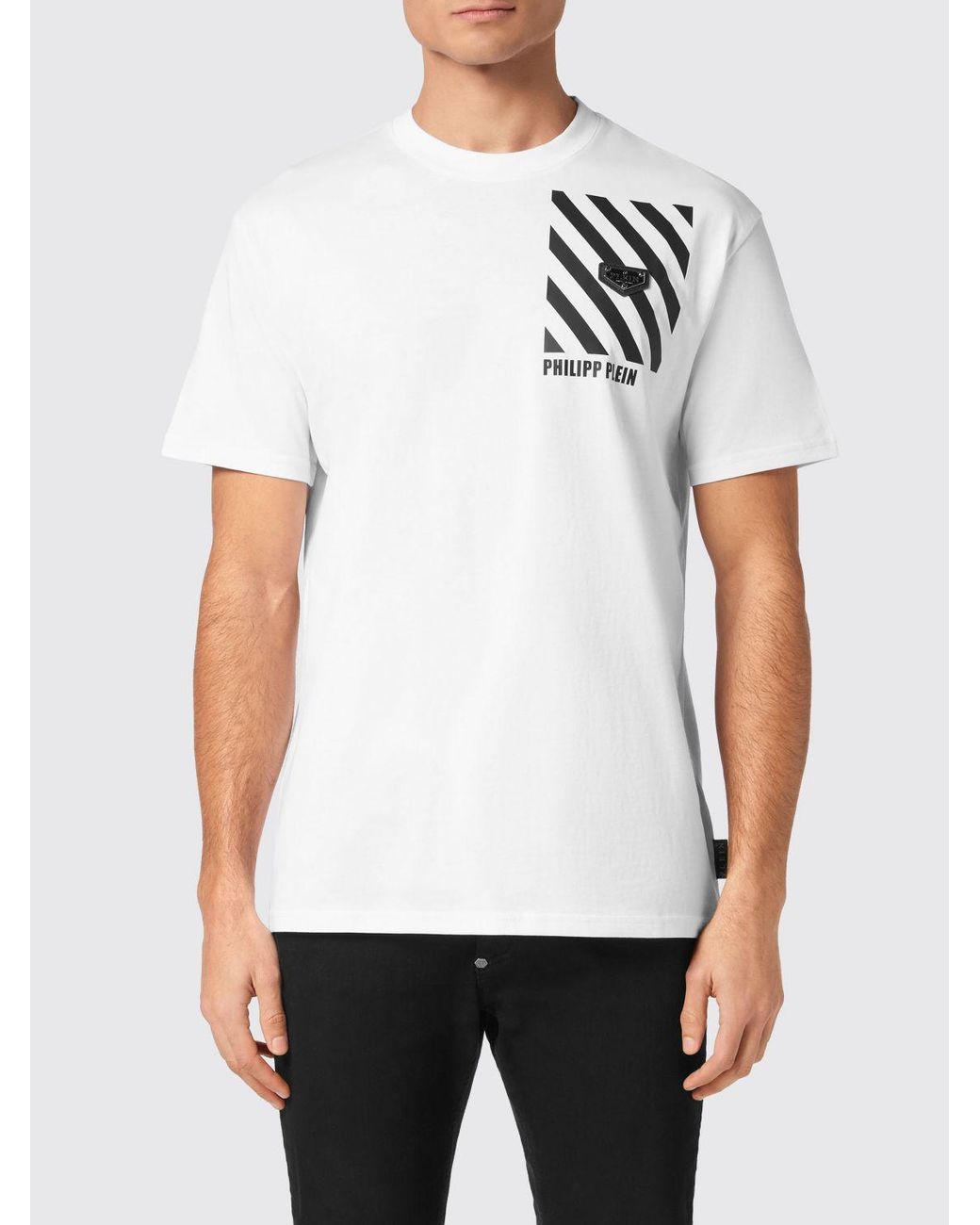 Philipp Plein White Slim Fit Cotton T-Shirt With Contrasting Logo for men