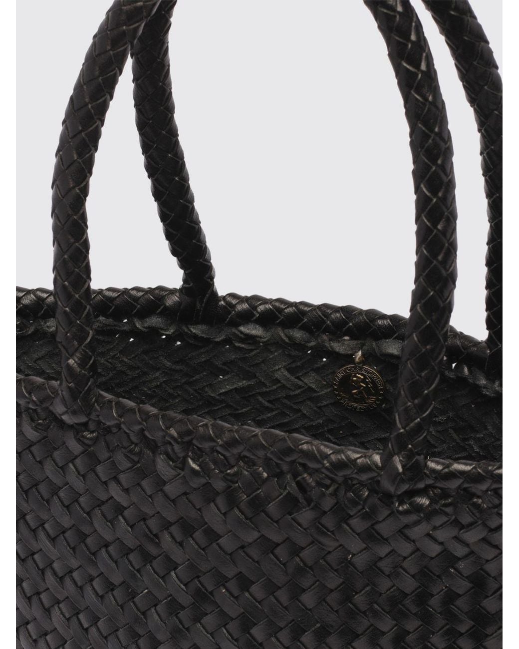 Dragon Diffusion Black Grace Woven Leather Tote Bag With Double Handle