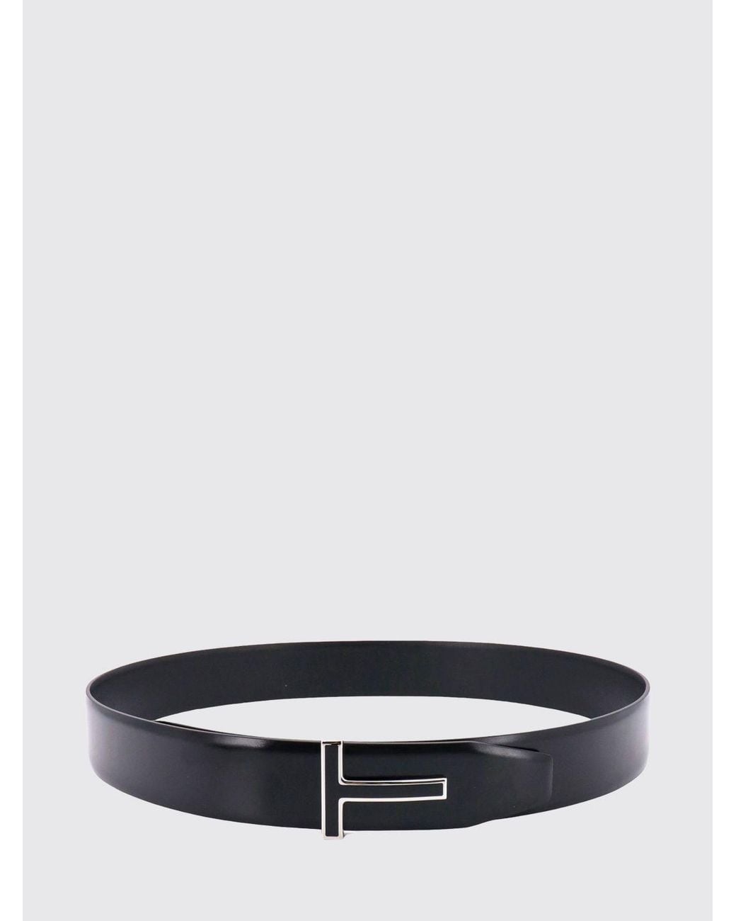 Tom Ford White Smooth Calfskin Belt With T Monogram Buckle for men