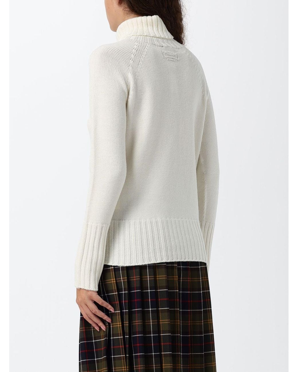 Drumohr White 100% Pure Merino Wool Turtleneck Jumper With Ribbed Edges