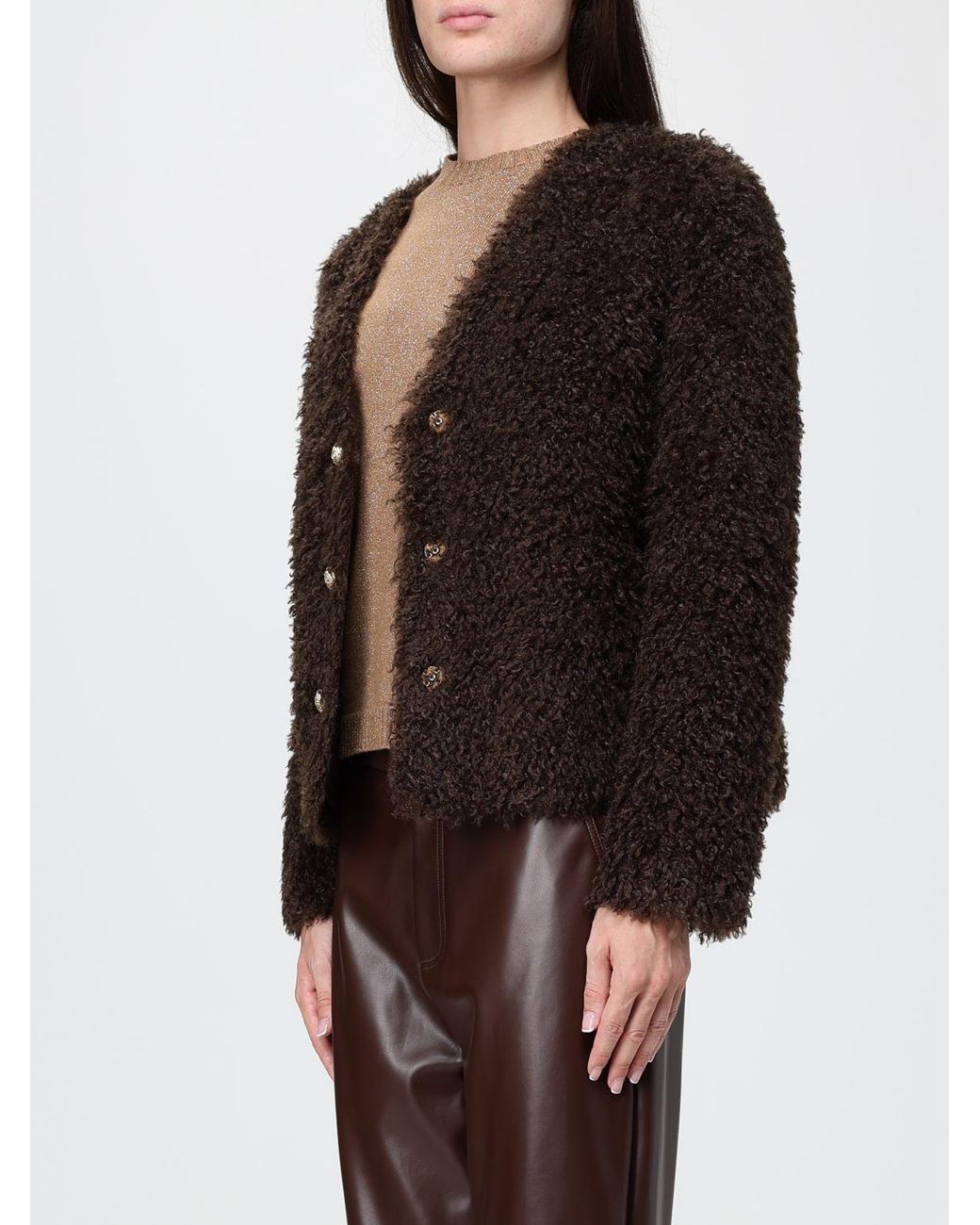 Twinset Black Short Single-Breasted Bouclé Coat With V-Neck