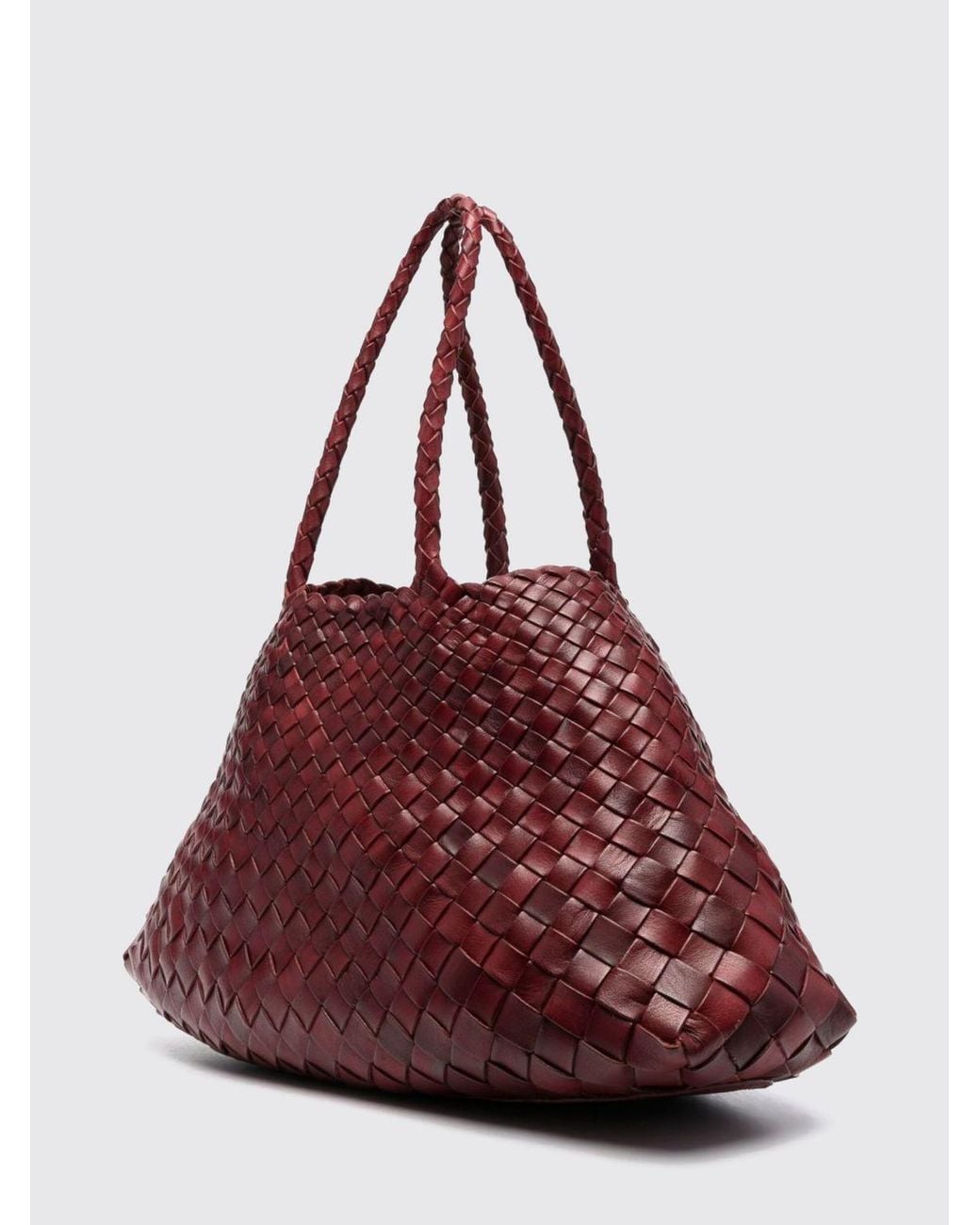 Dragon Diffusion Red Santa Croce Woven Leather Shoulder Bag With Double Handle