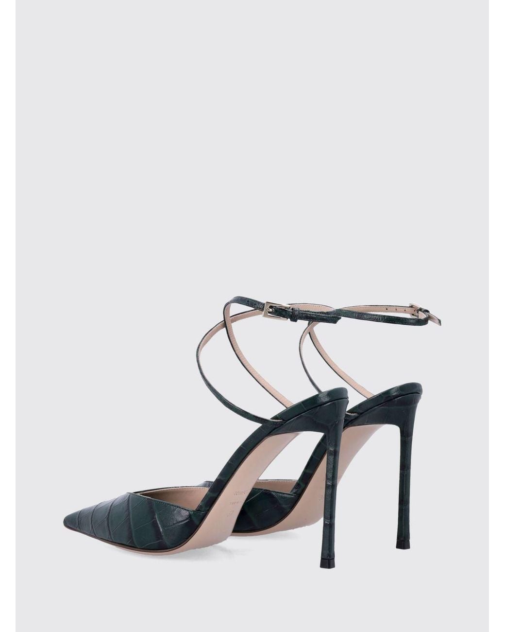 Tom Ford Green Selen Croc-Effect Leather Pumps With Stiletto Heel And Ankle Strap