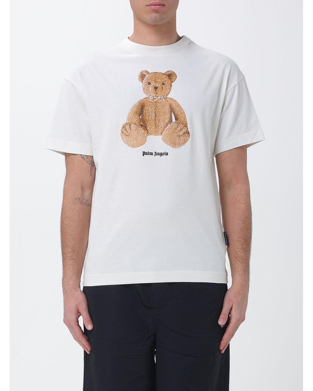 Palm Angels White Teddy Cotton T-Shirt for men