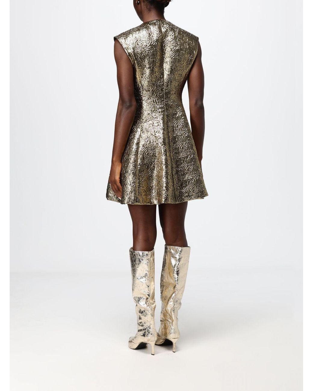 MSGM Natural Sleeveless Flared A-Line Wool Blend Mini Dress