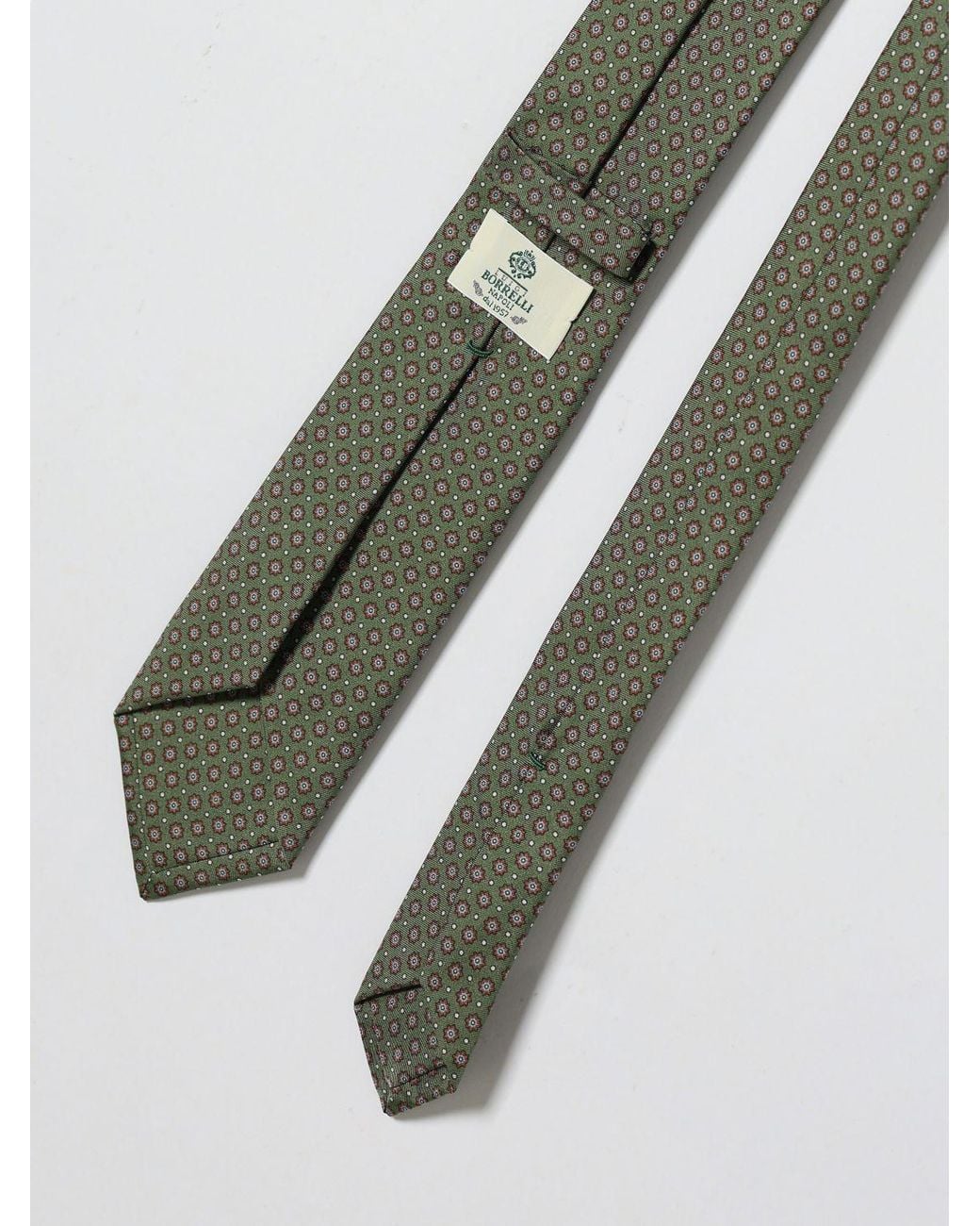 Luigi Borrelli Napoli White Pure Silk Tie With Vintage-Style Floral Print for men