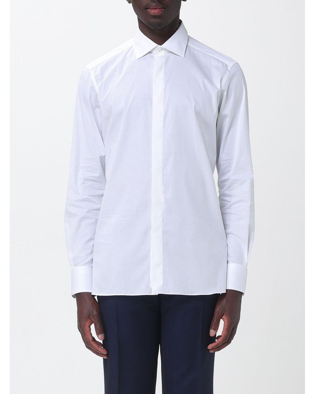 Zegna White Stretch Poplin Classic Shirt for men