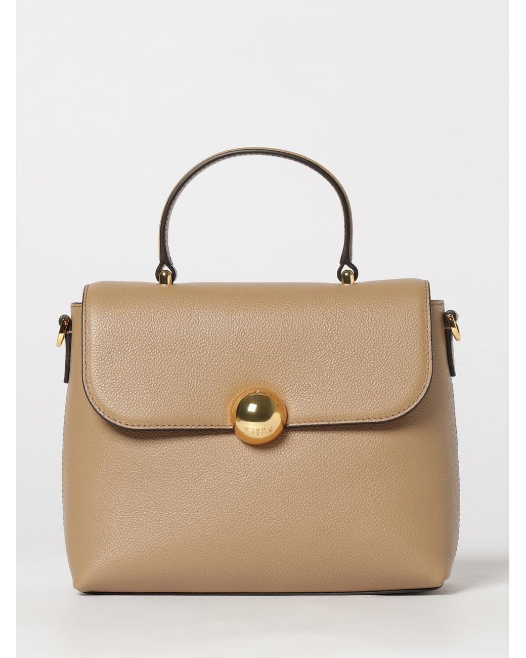 Furla Natural Moonlight Cowhide Leather Handbag By With Flap Closure