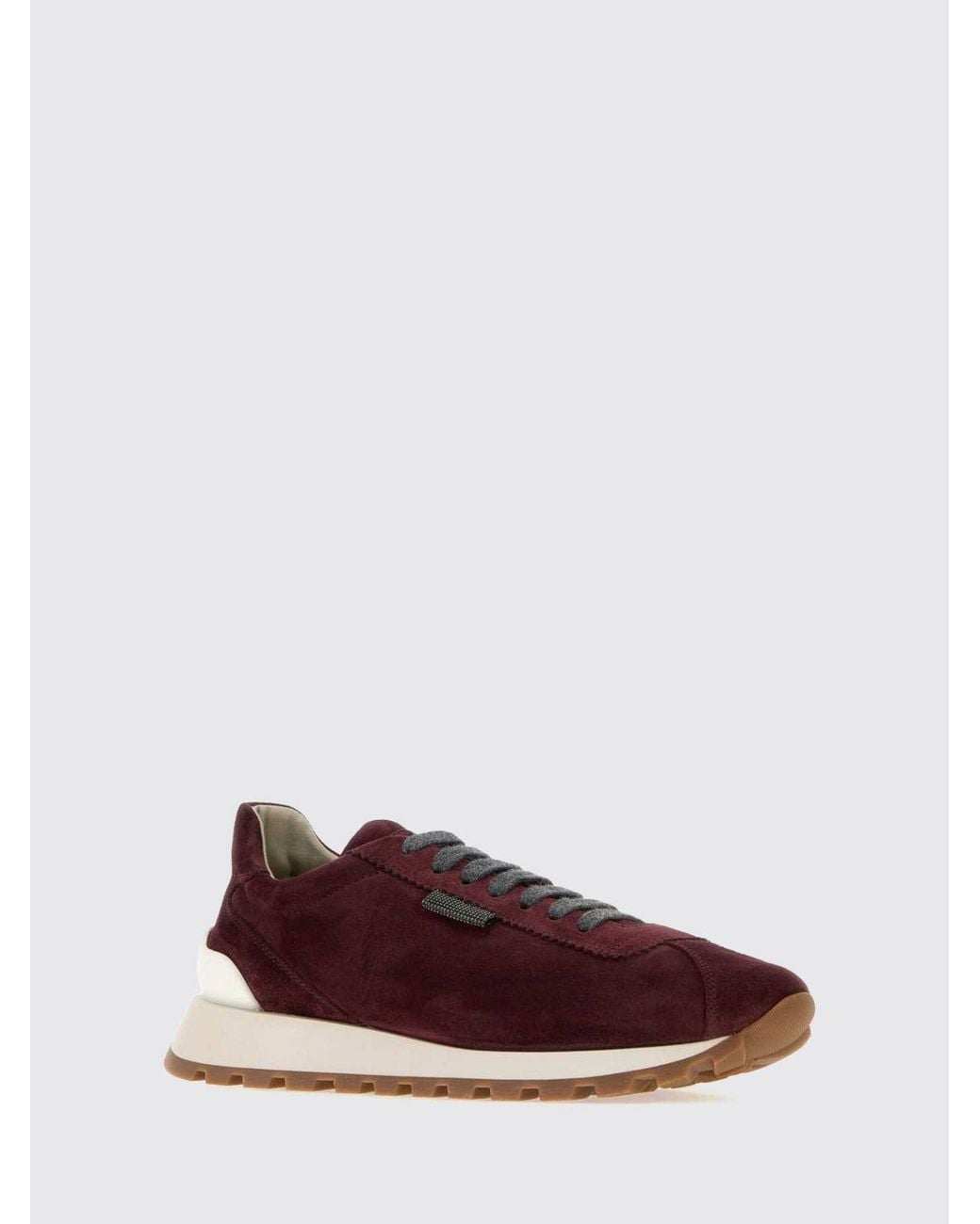 Brunello Cucinelli Brown Suede Calfskin Low-Top Trainers With Monili Detail