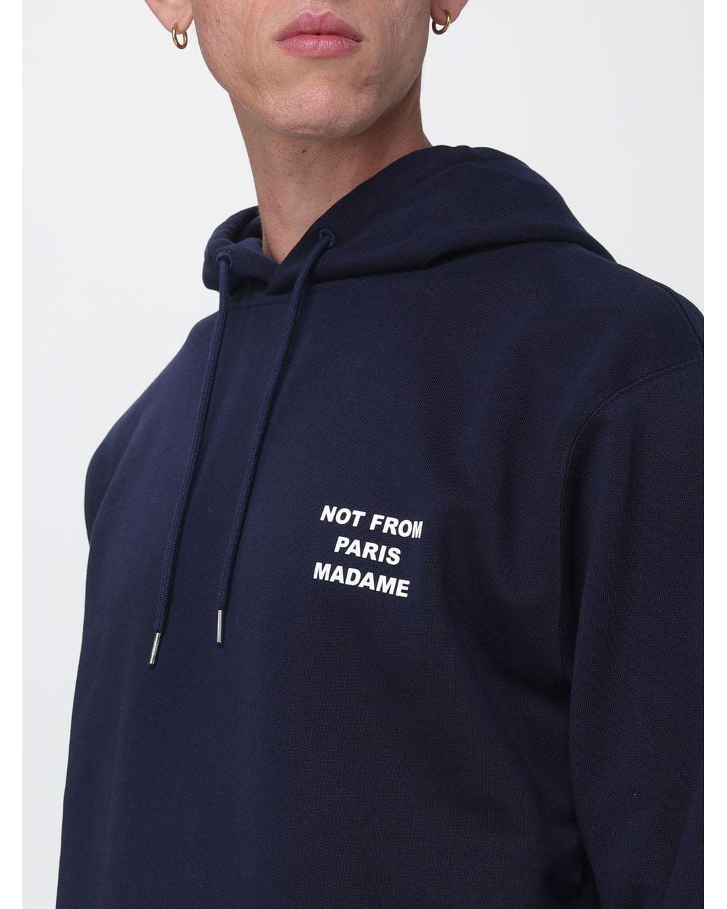 Drole de Monsieur Blue Cotton Hoodie With Slogan Print And Kangaroo Pocket for men