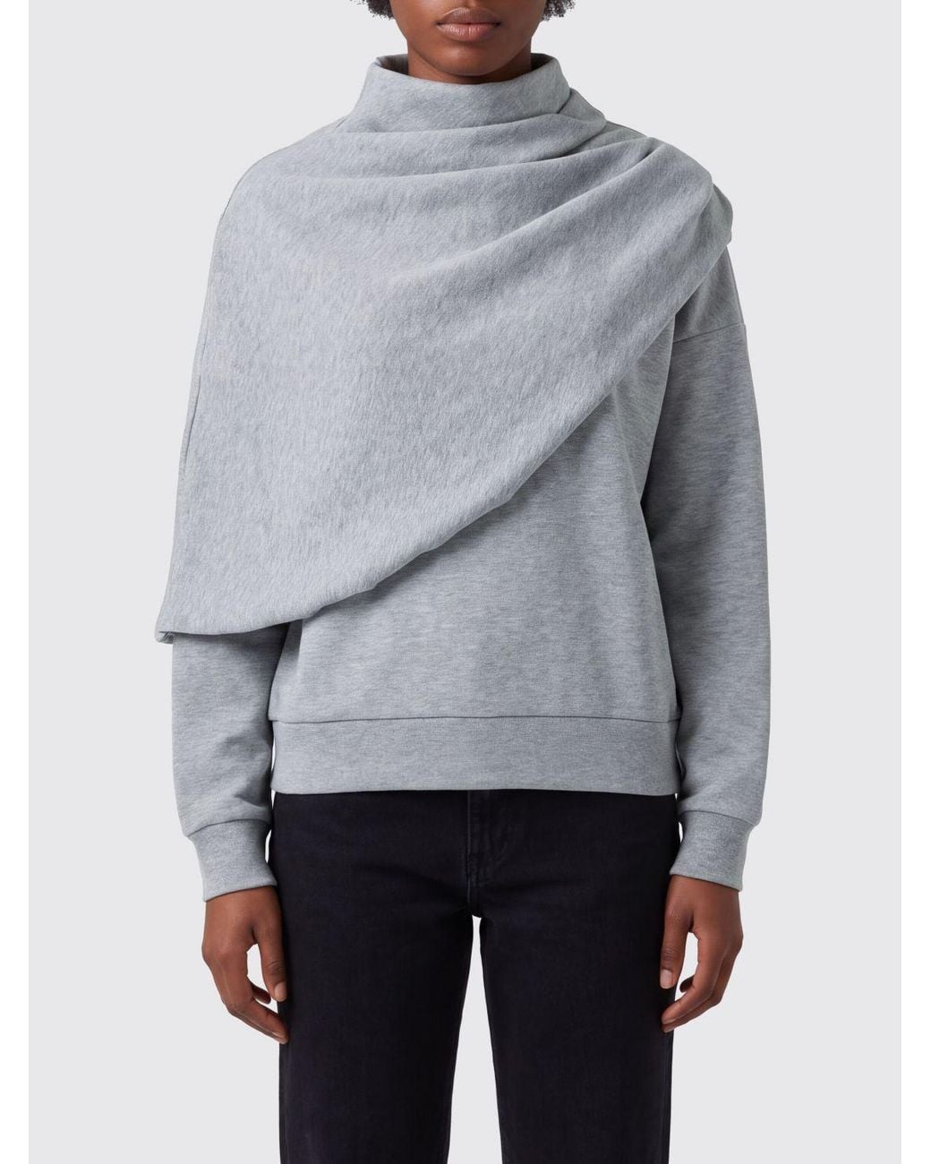 Magda Butrym Gray High Neck Draped Cotton Sweatshirt With Relaxed Fit