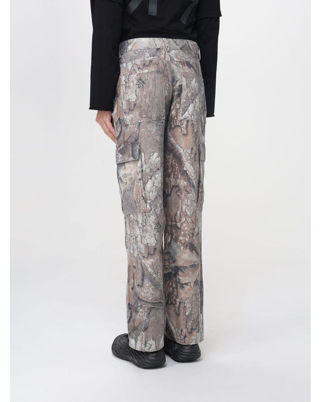 Represent Black Camouflage Print Cotton Cargo Pants for men