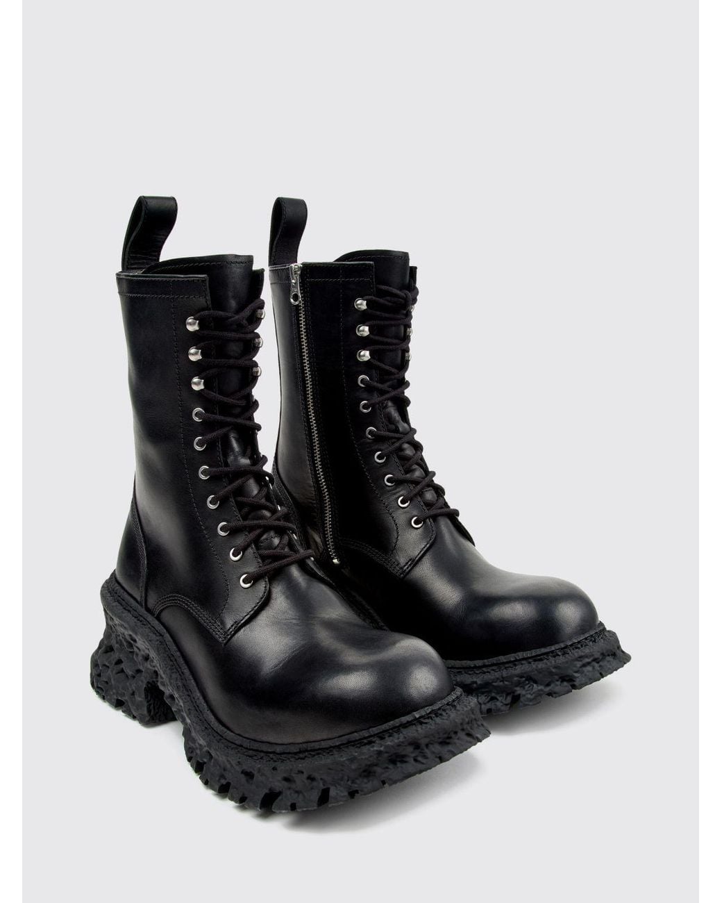 CAMPERLAB Black Quetal Smooth Leather Combat Boots With Pull Tab And Side Zip for men