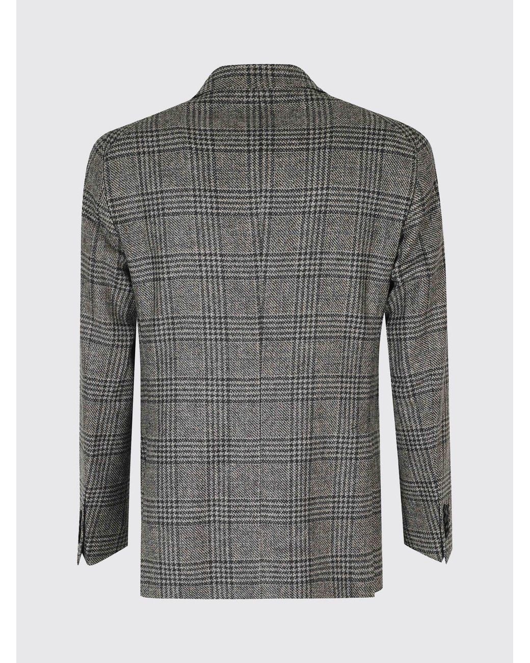 Tagliatore Gray Prince Of Wales Check Wool Single-Breasted Blazer With Patch Pockets for men