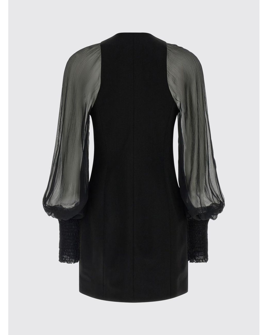 Balmain Black Jersey Sheath Mini Dress With Puff Sleeves And Crew Neck