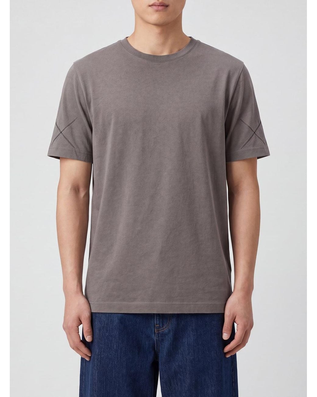 Thom Krom Gray Longline Cotton Crewneck T-Shirt With Contrast Logo for men