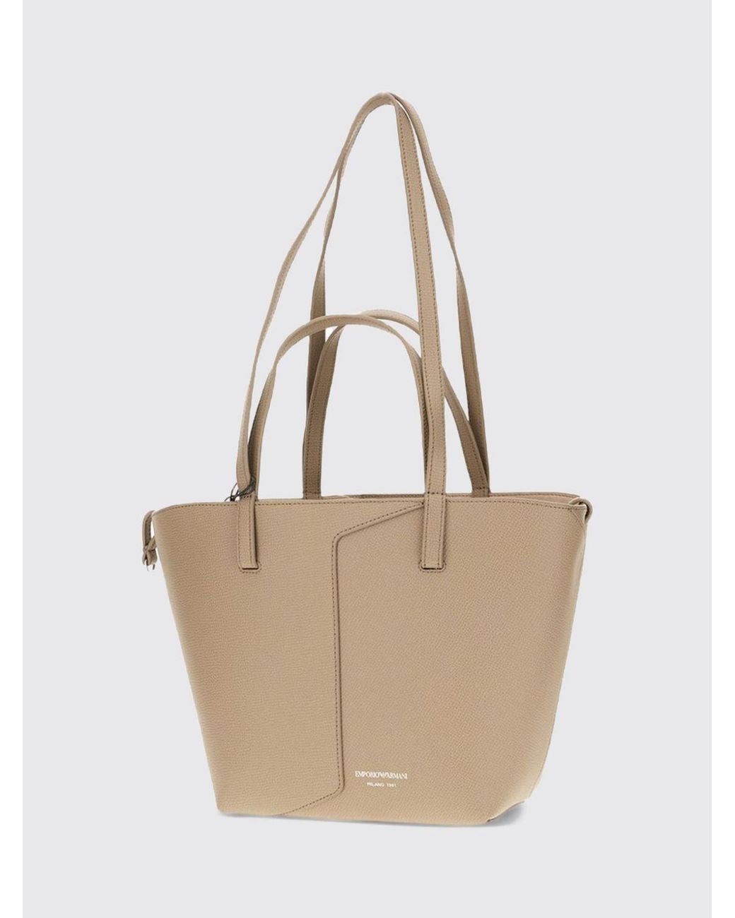 Emporio Armani Natural 1981 Bovine Leather Tote Bag With Removable Pouch