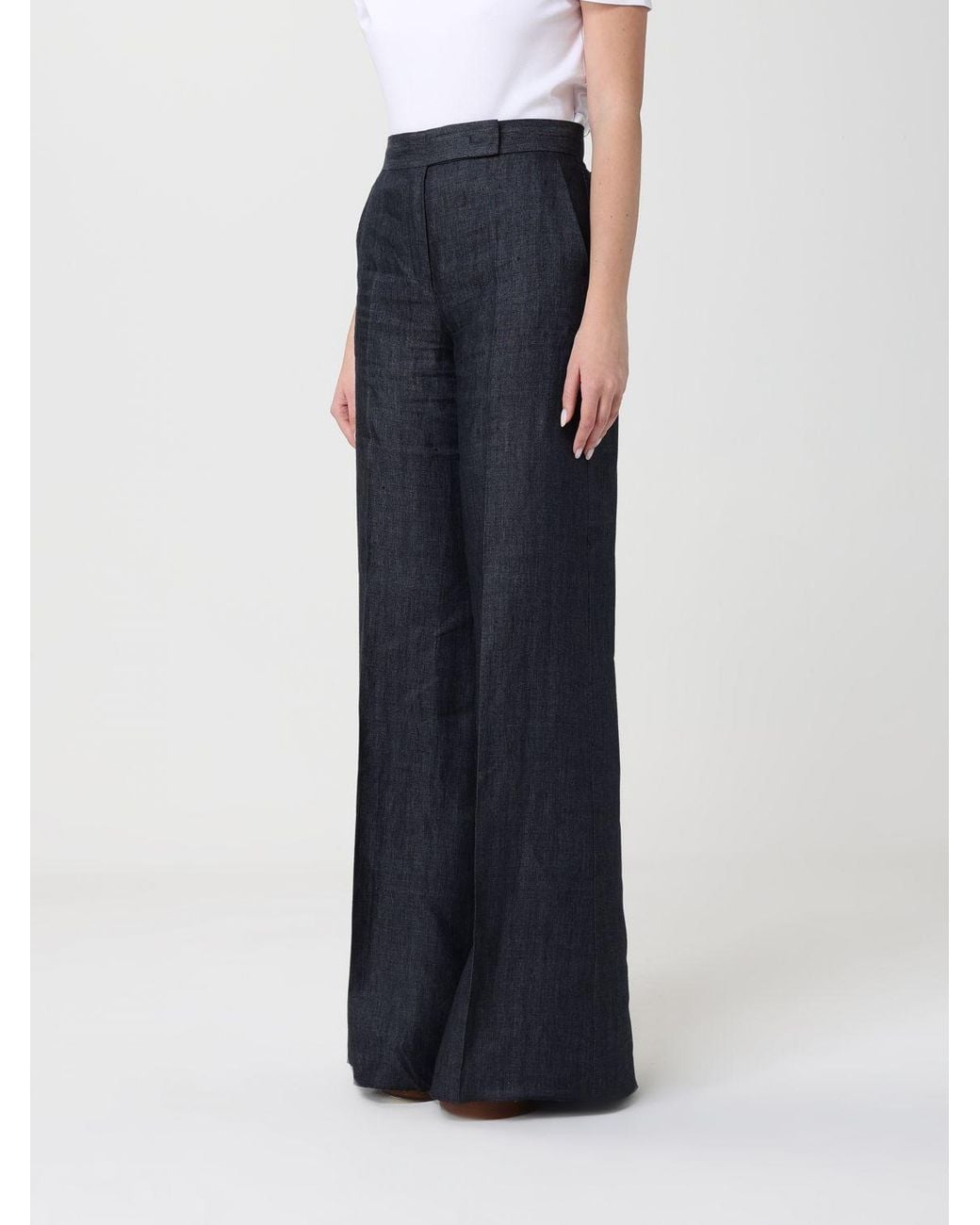 Max Mara Blue Deserto Linen Palazzo Trousers