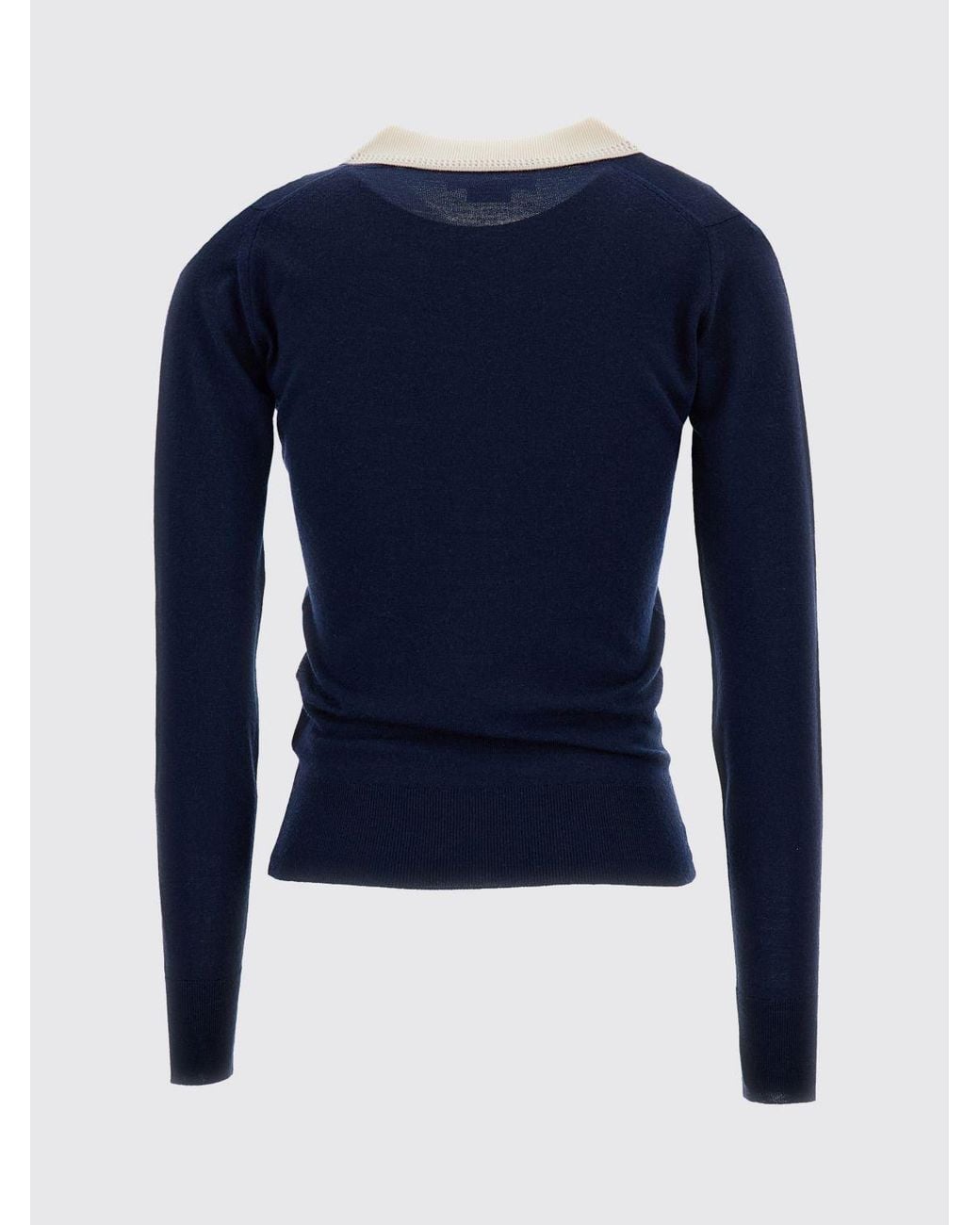 Wales Bonner Blue Slim Fit Long-Sleeved Knitted Wool Polo Shirt With Contrast Trims