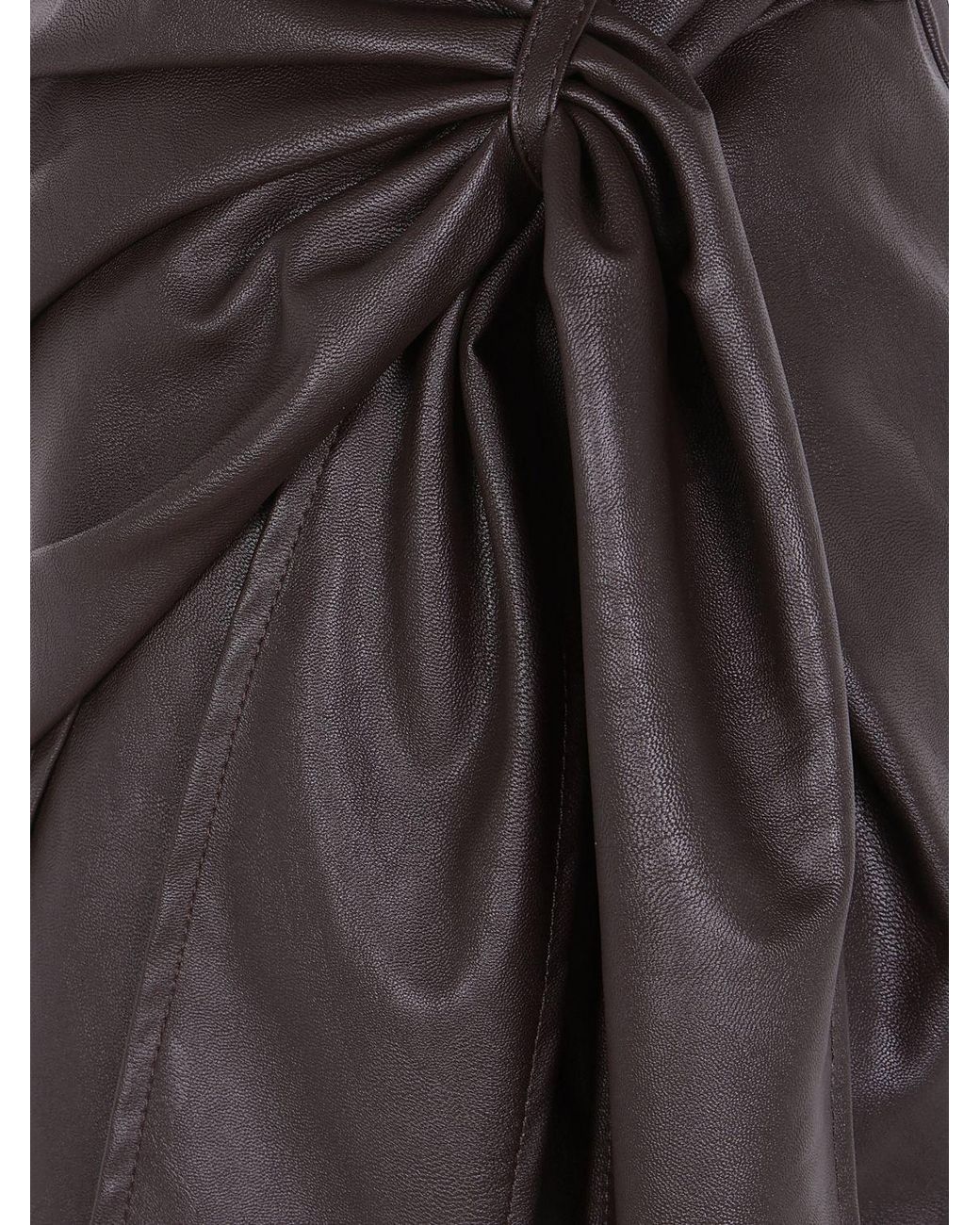 Elisabetta Franchi Brown Draped Faux Leather Midi Wrap Skirt With High Waist