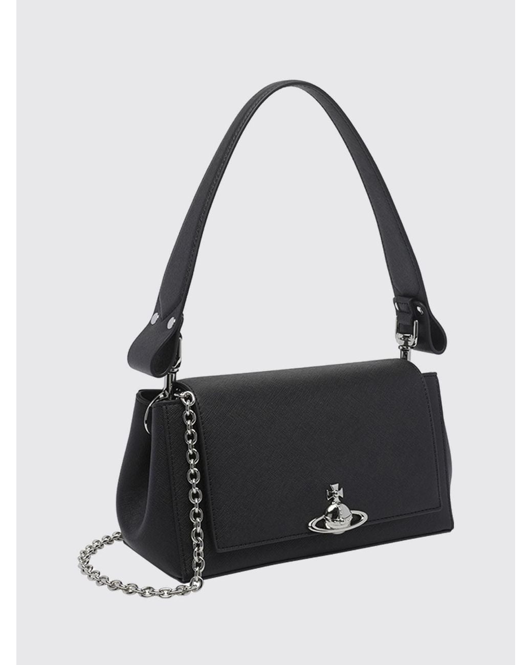 Vivienne Westwood Black Saffiano Synthetic Leather Shoulder Bag With Orb Logo