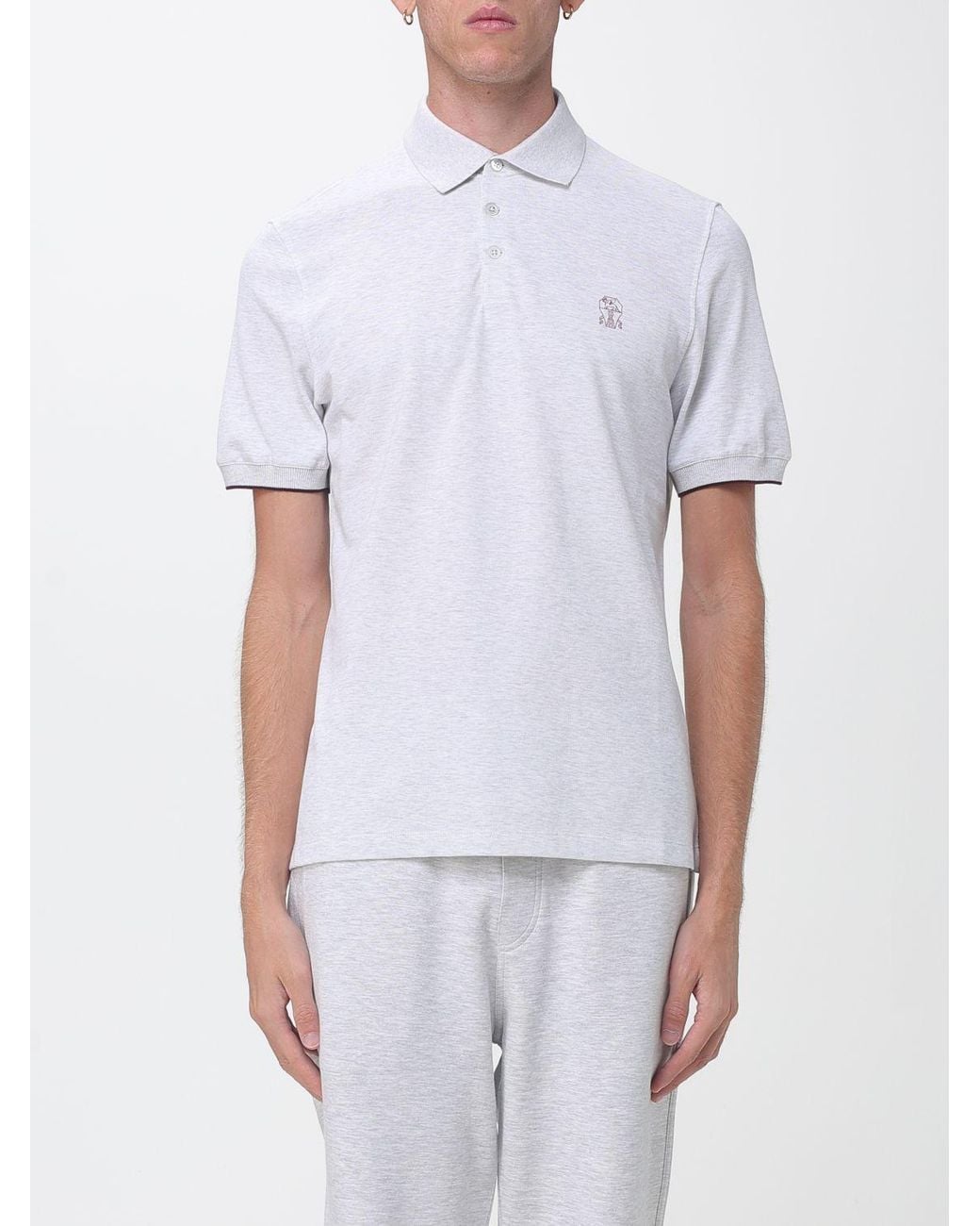 Brunello Cucinelli White Short-Sleeved Cotton Polo With Embroidered Logo for men