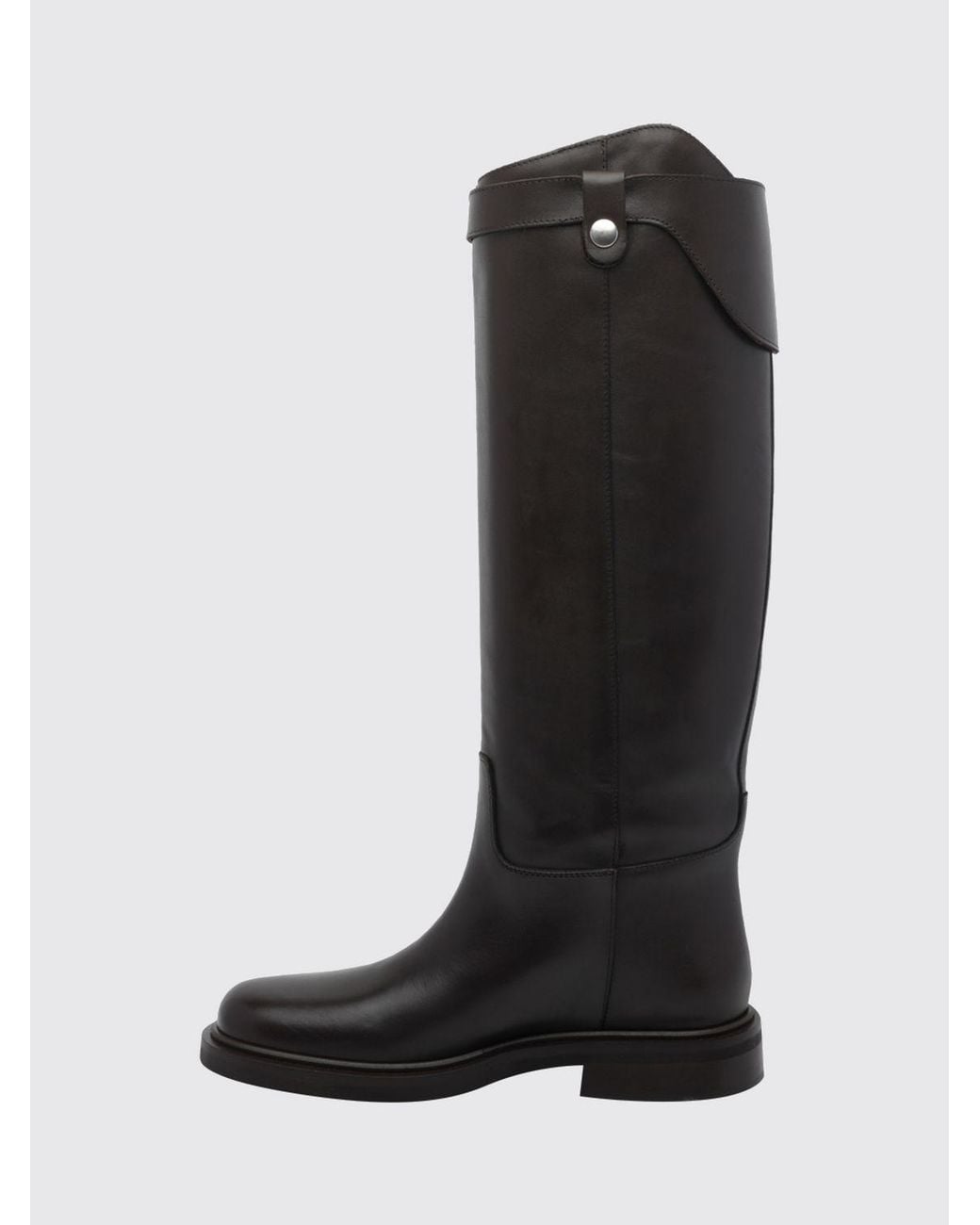Poeve Black Knee-High Smooth Calfskin Leather Boots With Straps