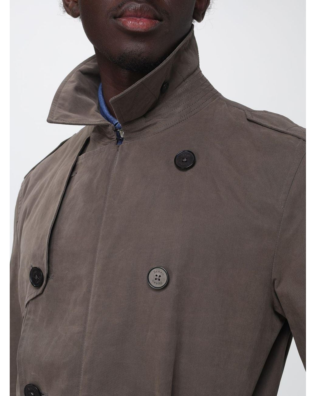 Herno Gray Double-Breasted Cotton Blend Trench Coat With Belted Waist for men