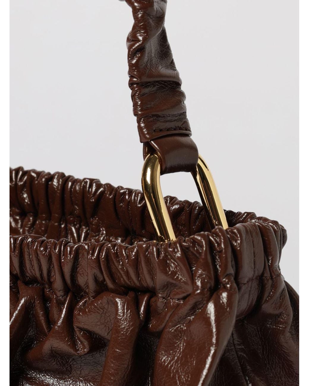 Marni Brown Ruched Calfskin Leather Shoulder Bag