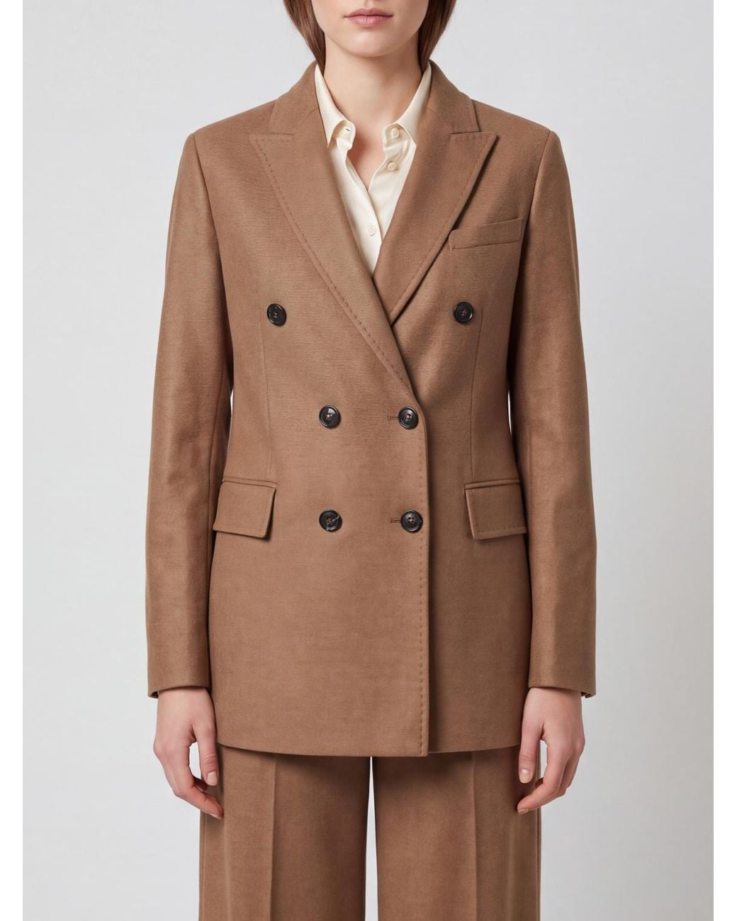 Circolo 1901 Brown Double-Breasted Virgin Wool Blend Blazer With Peak Lapels