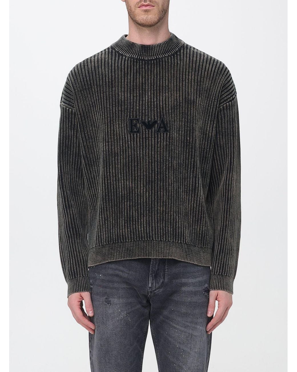 Emporio Armani Gray Cotton Blend Crewneck Jumper With Tone-On-Tone Logo for men