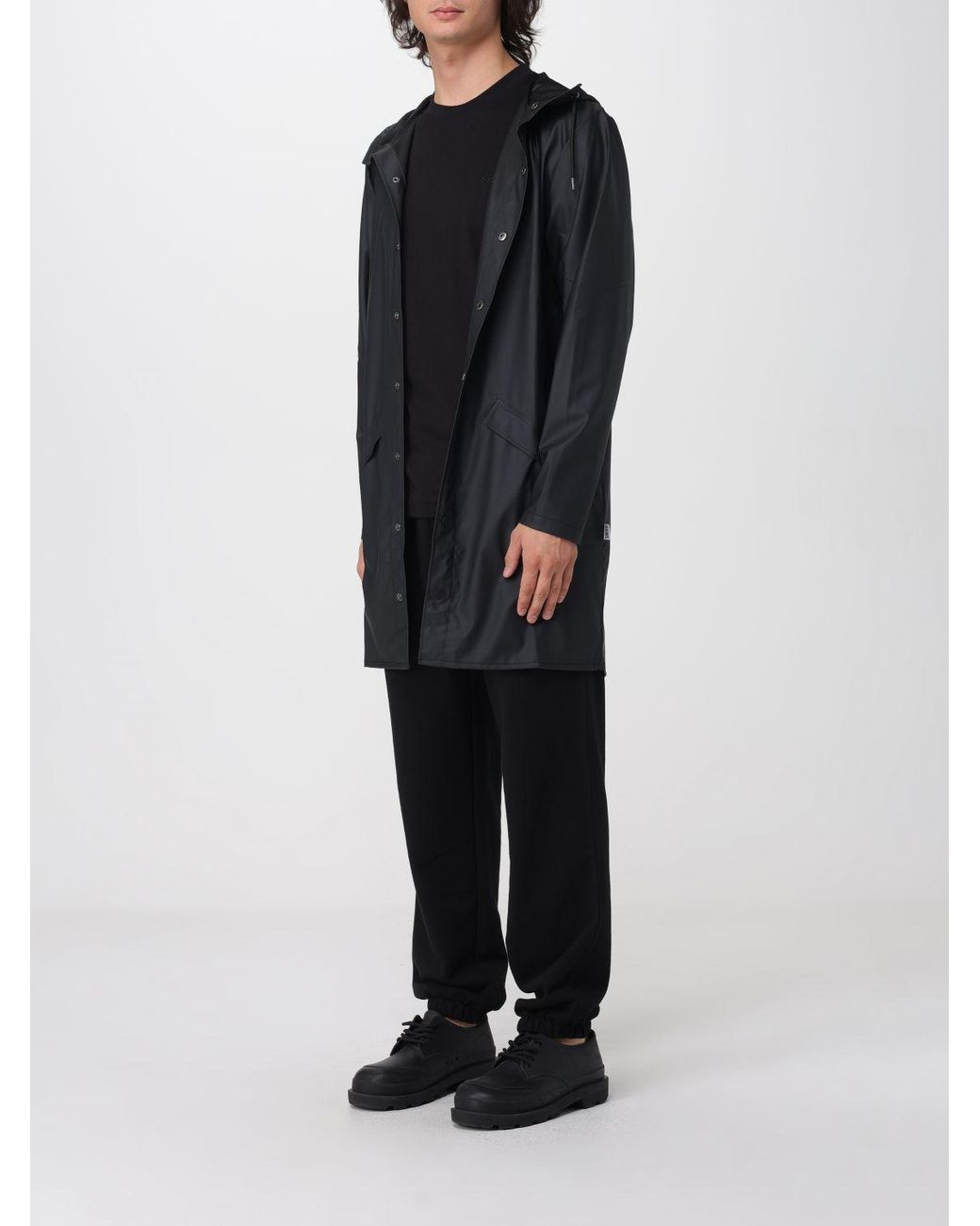 Rains Black Knee-Length Hooded Raincoat for men