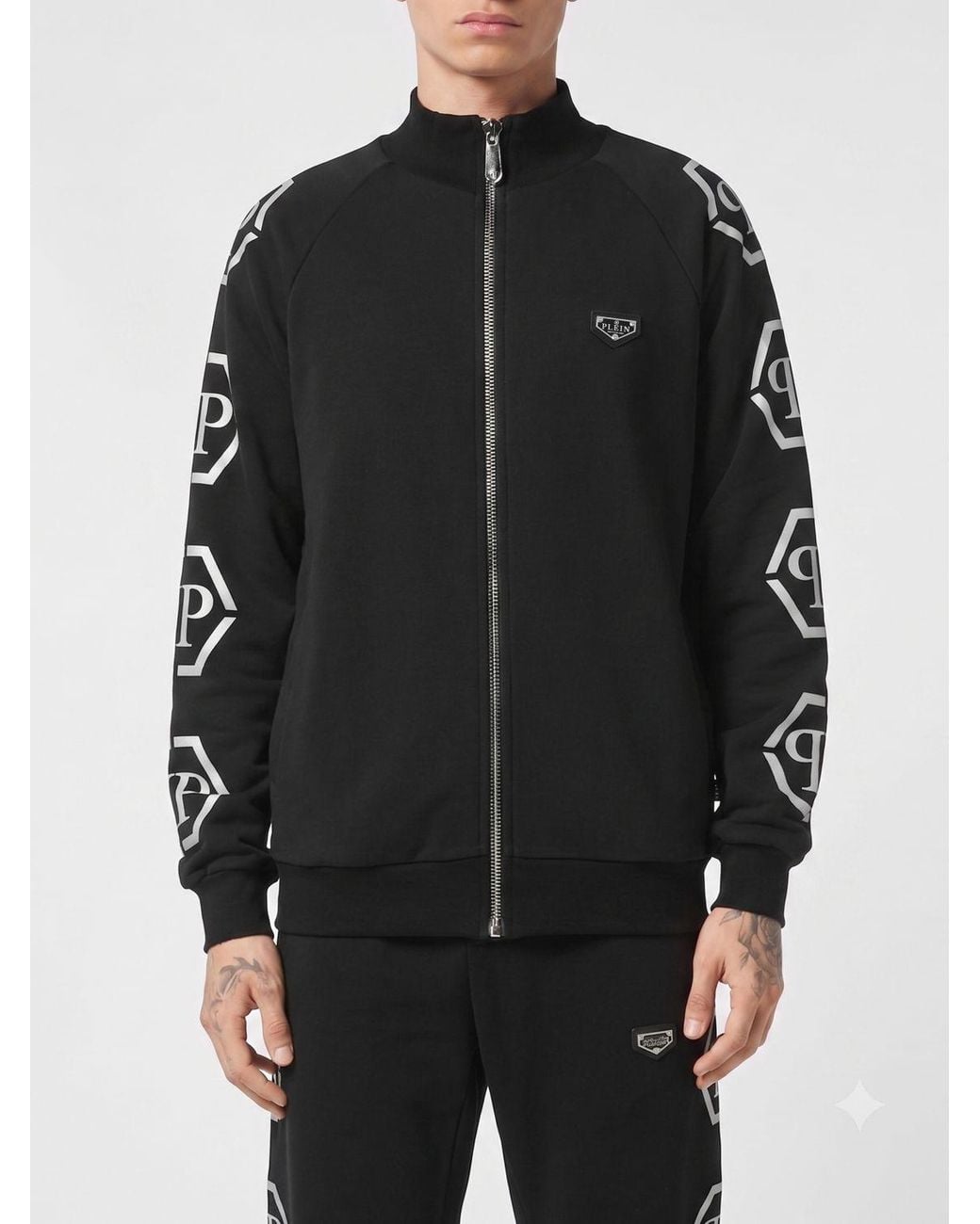 Philipp Plein Black Cotton-Blend Turtleneck Sweatshirt With Hexagon Logo for men