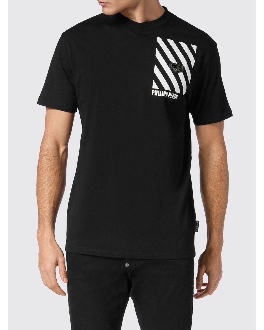 Philipp Plein Black Slim Fit Cotton T-Shirt With Contrasting Logo for men