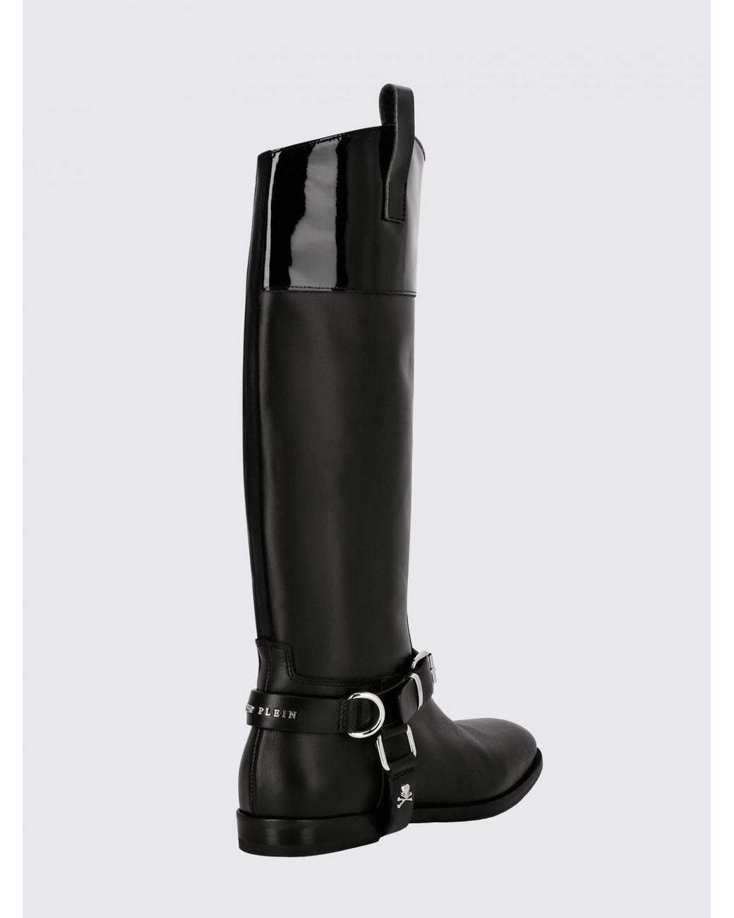 Philipp Plein Black Slip-On Smooth Leather Knee-High Boots With Applied Logo