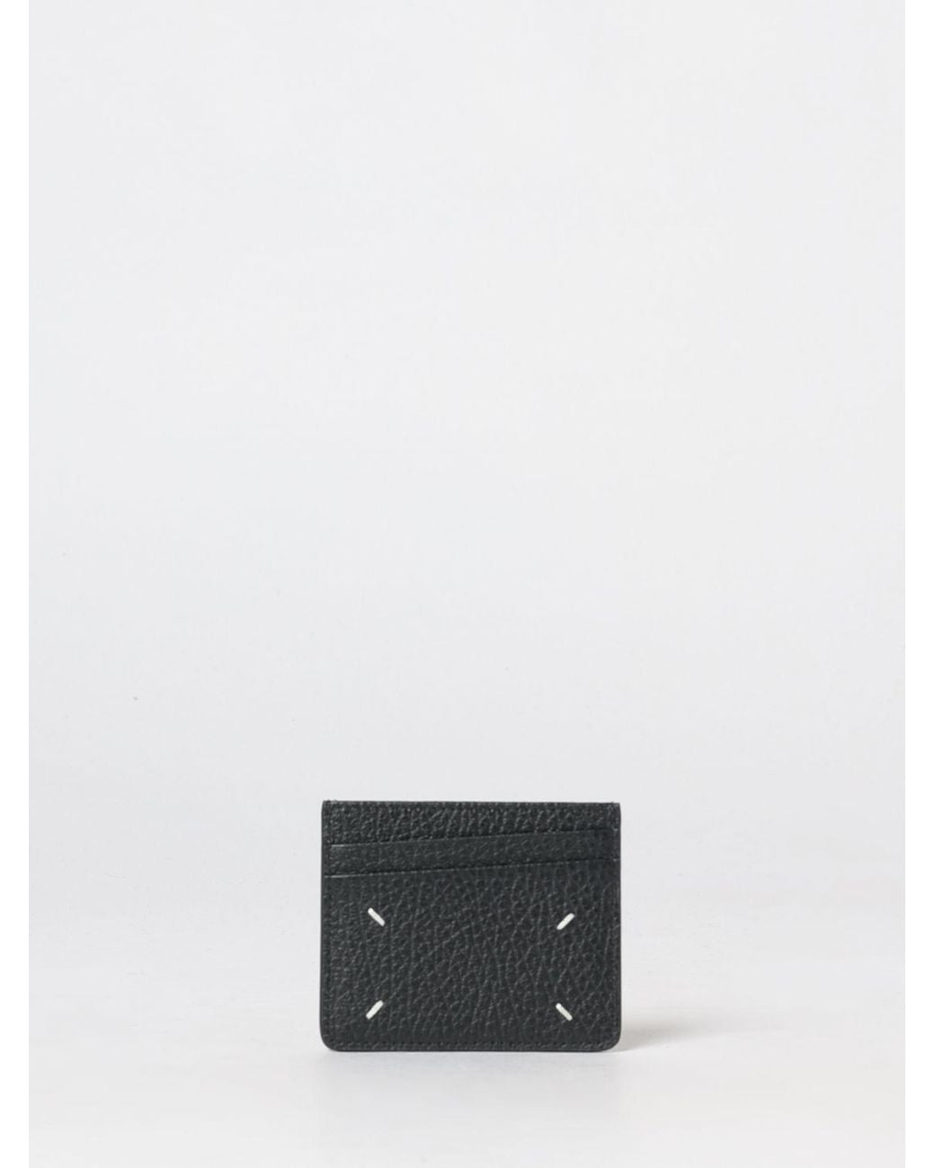 Maison Margiela White Grained Calfskin Flat Card Holder With Four Stitches for men