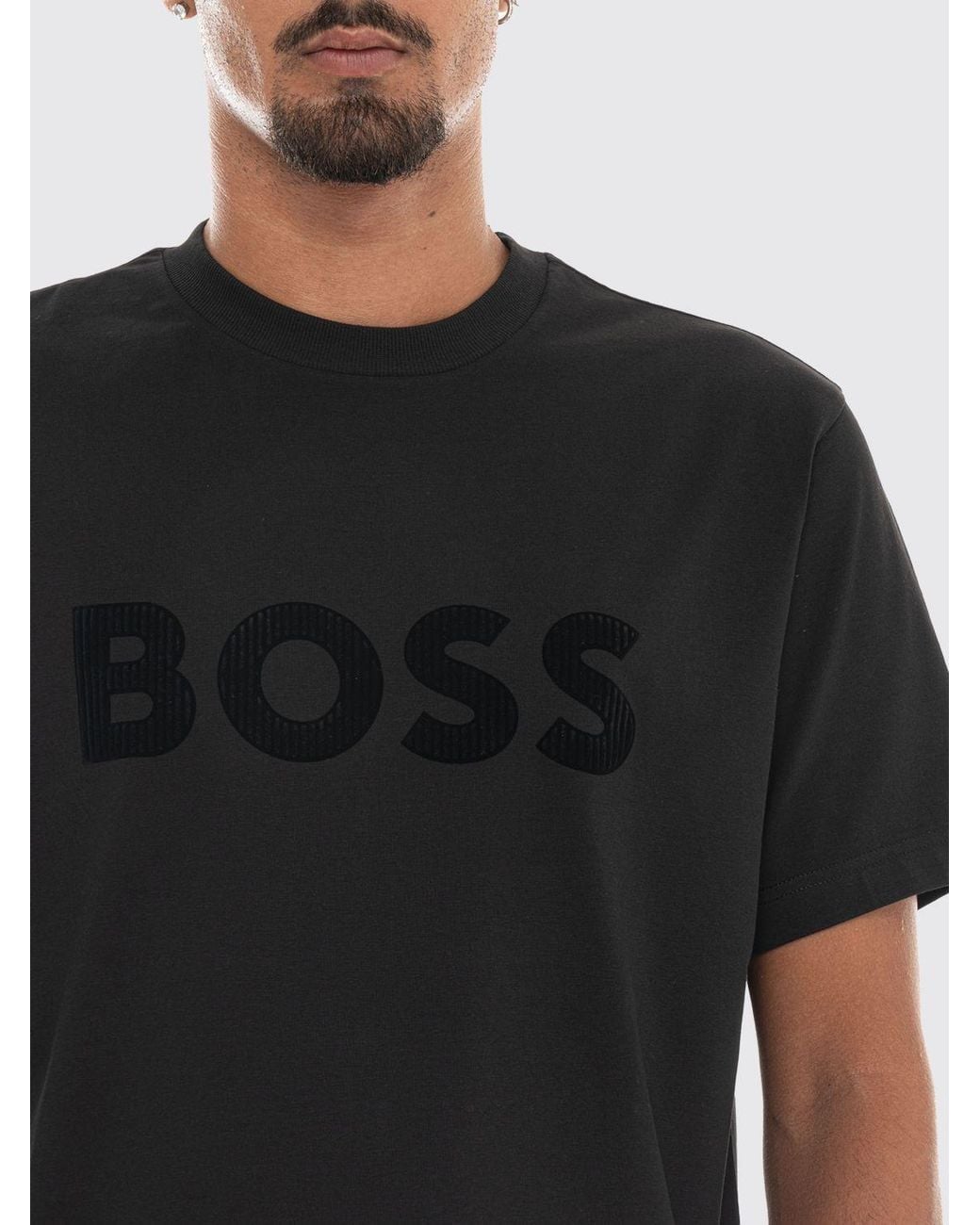 Boss Black Regular Fit Short-Sleeved Cotton T-Shirt With Tonal Logo for men