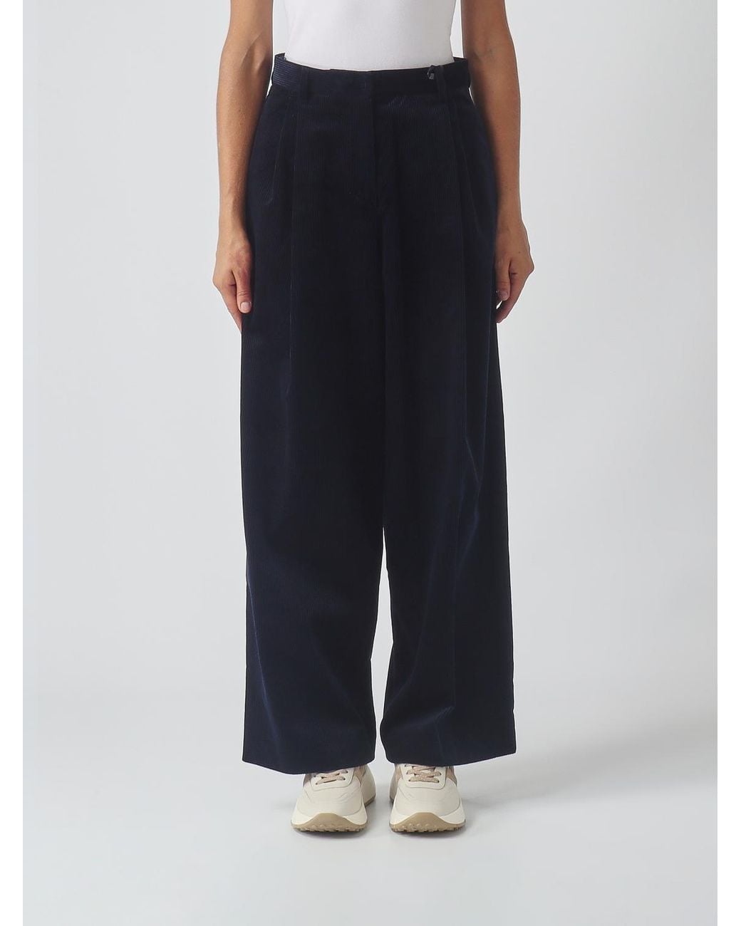 Max Mara Blue High-Waisted Wide-Leg Corduroy Trousers