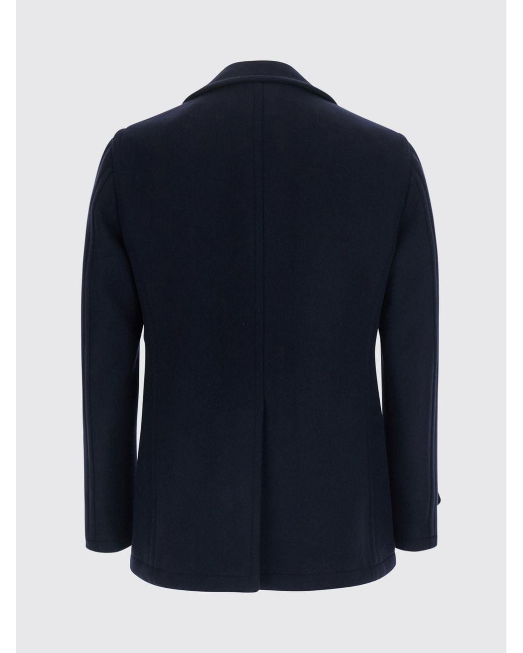 Tagliatore Blue Double-Breasted Suede Peacoat With Classic Collar And Straps for men