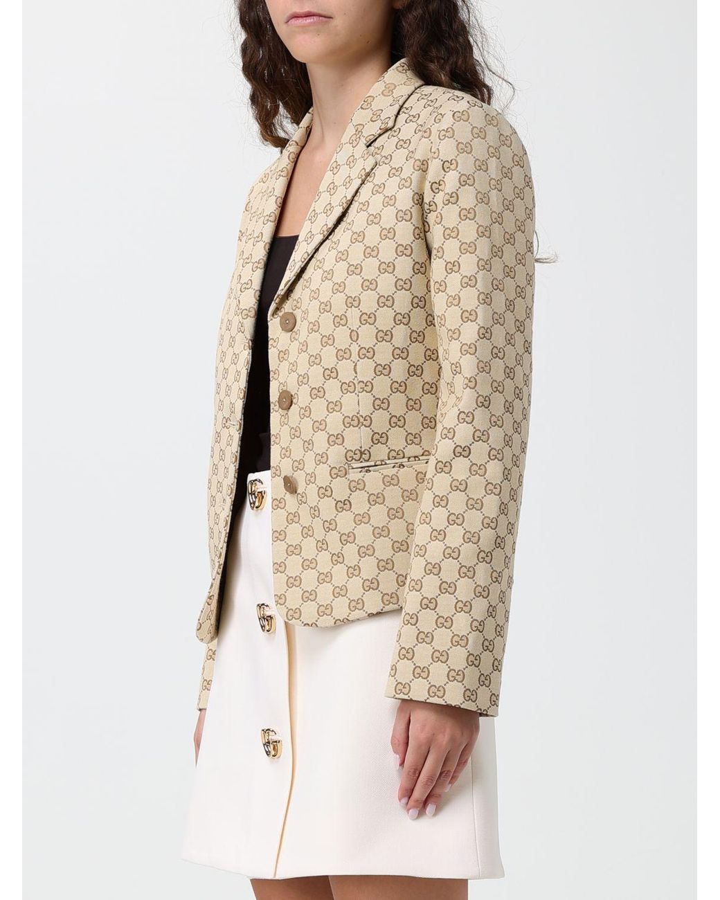 Gucci Natural Gg Monogram Pattern Single-Breasted Short Blazer