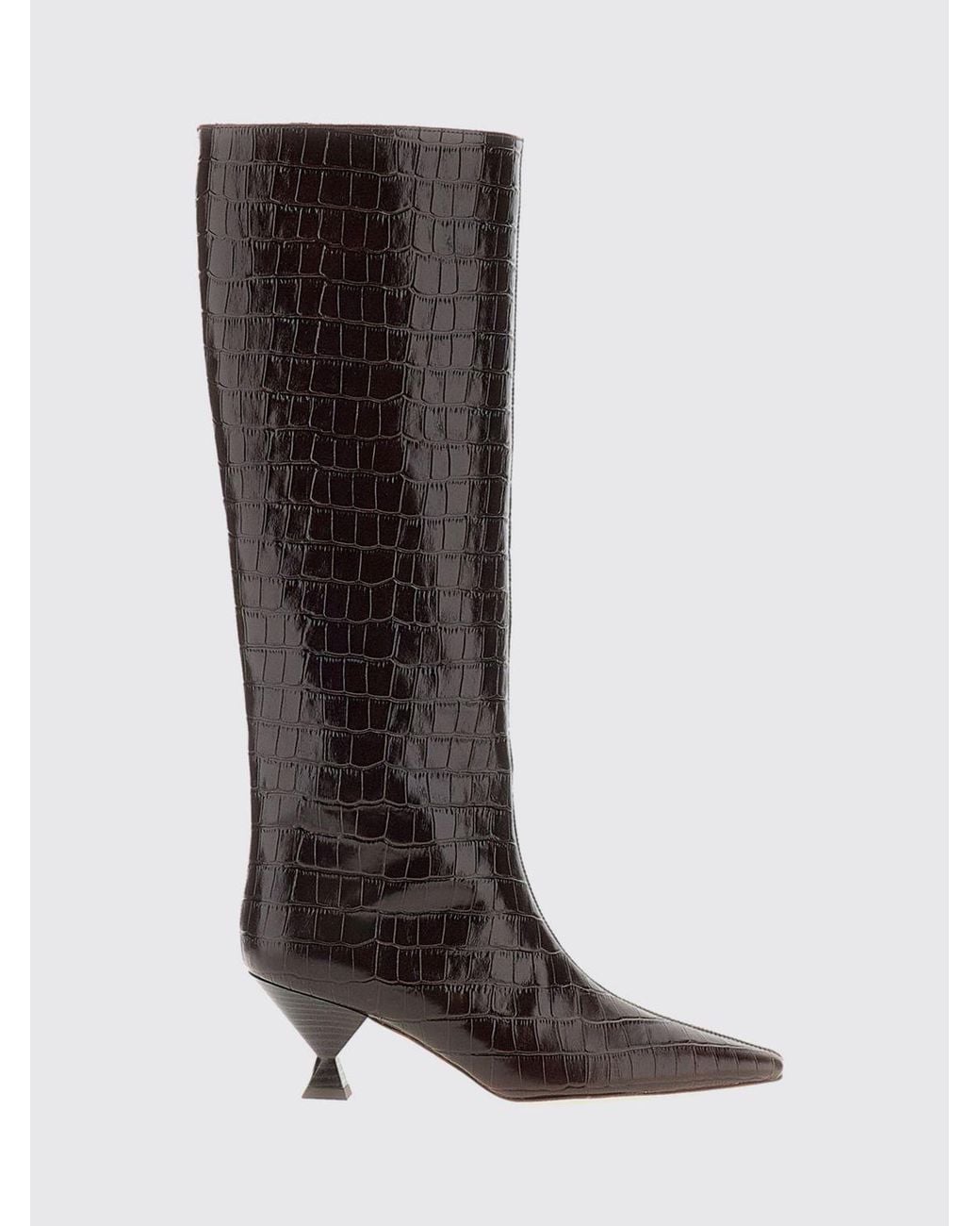 MARIA LUCA Brown Noa Knee-High Calfskin Boots With Croc-Effect