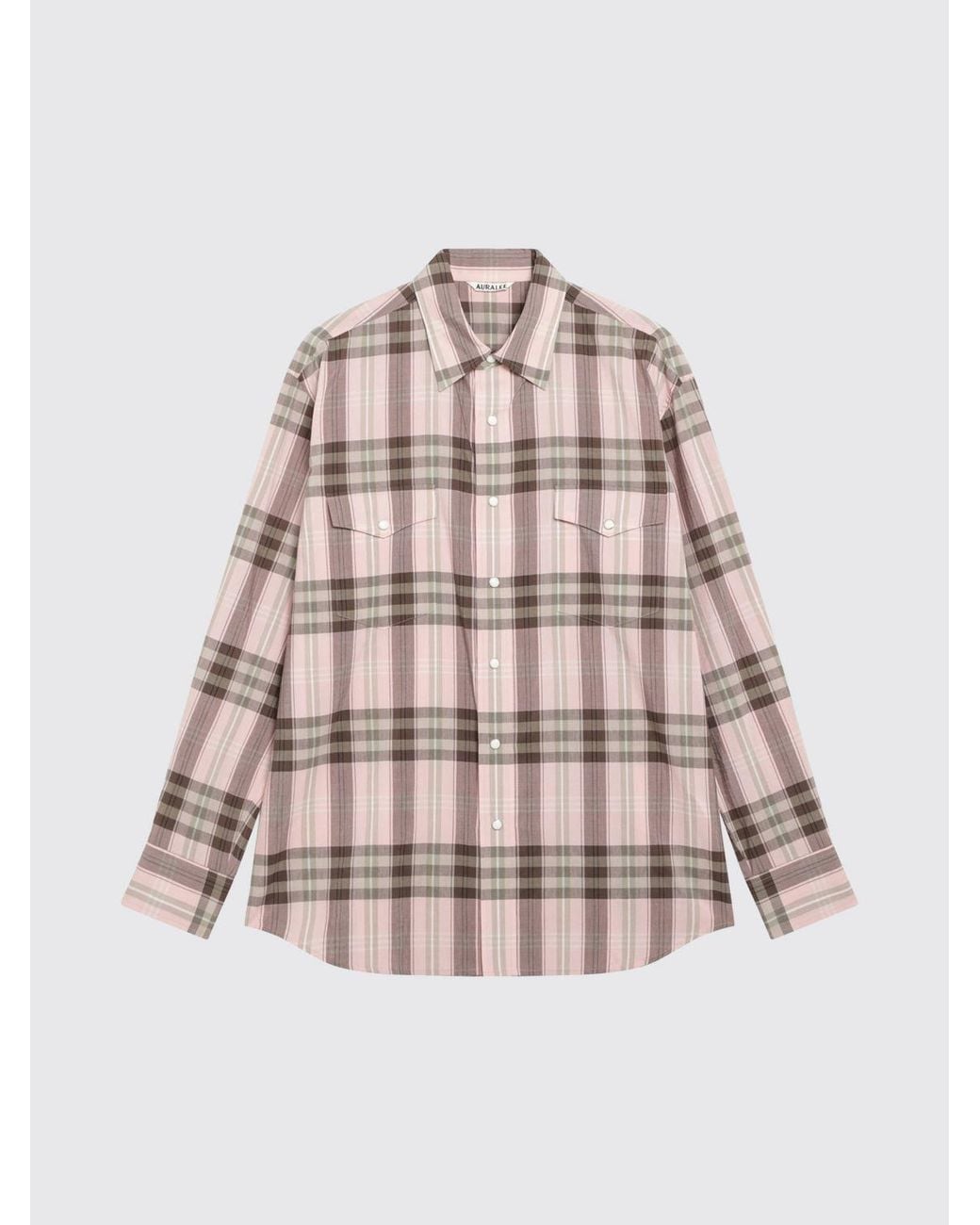 Auralee Pink Check Cotton And Silk Blend Shirt With Patch Pockets