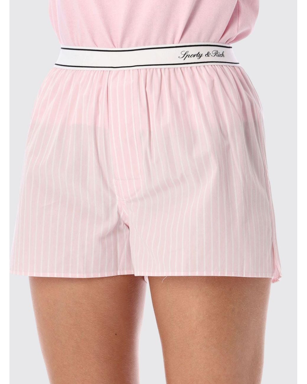 Sporty & Rich Pink Sporty &Amp Rich Striped Cotton Shorts With Logo-Embellished Elasticated Waistband