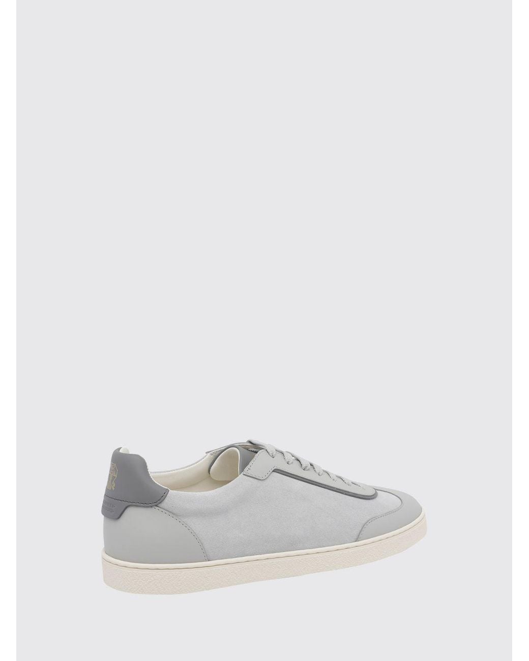 Brunello Cucinelli White Low Top Smooth And Suede Calfskin Sneakers for men