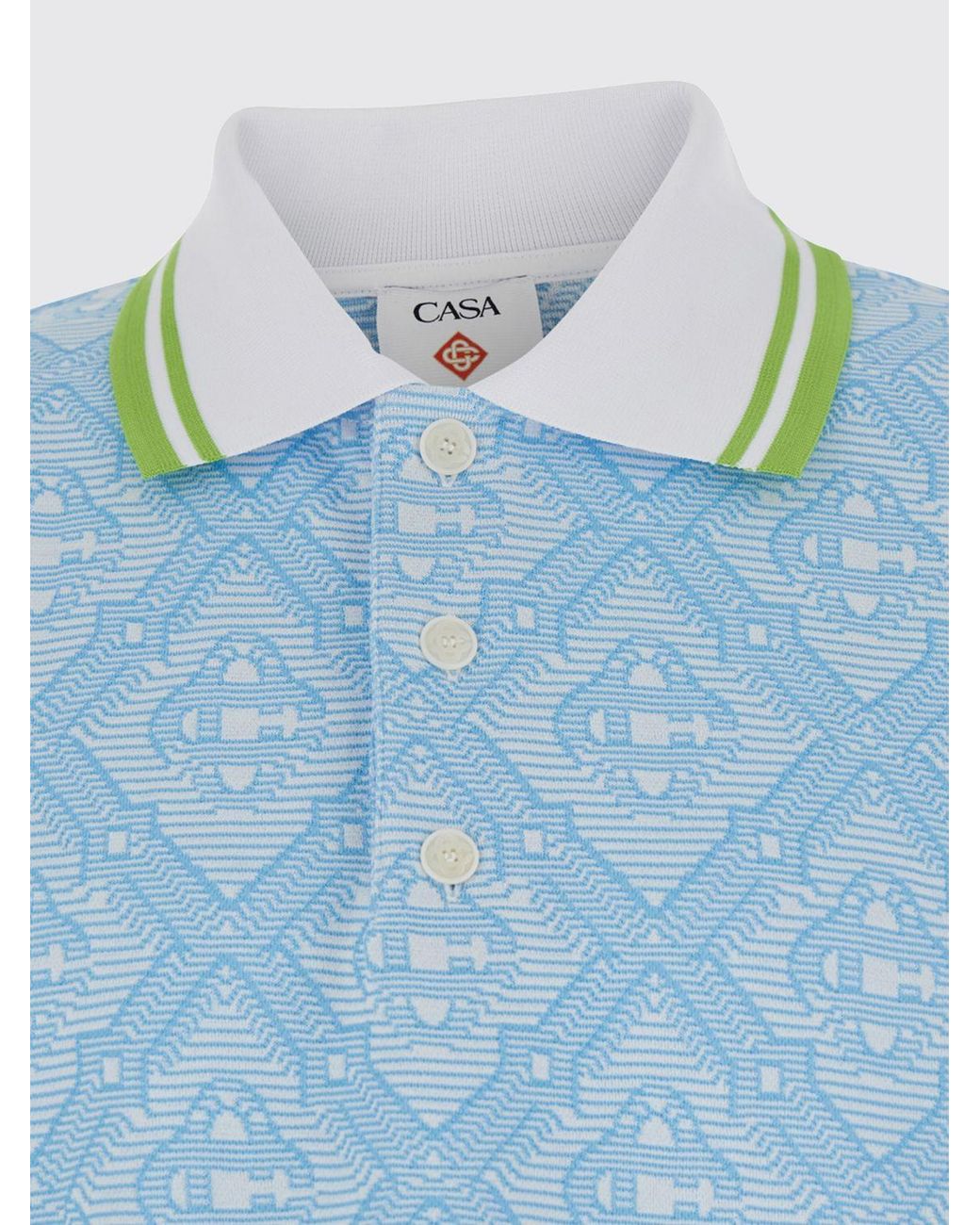 Casablanca Blue Cotton Polo Shirt With All-Over Logo for men