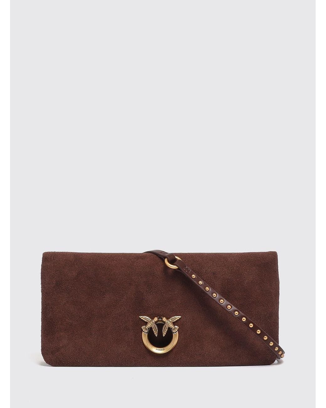 Pinko Brown Click Soft Horizontal Classic Suede Monogram Clutch
