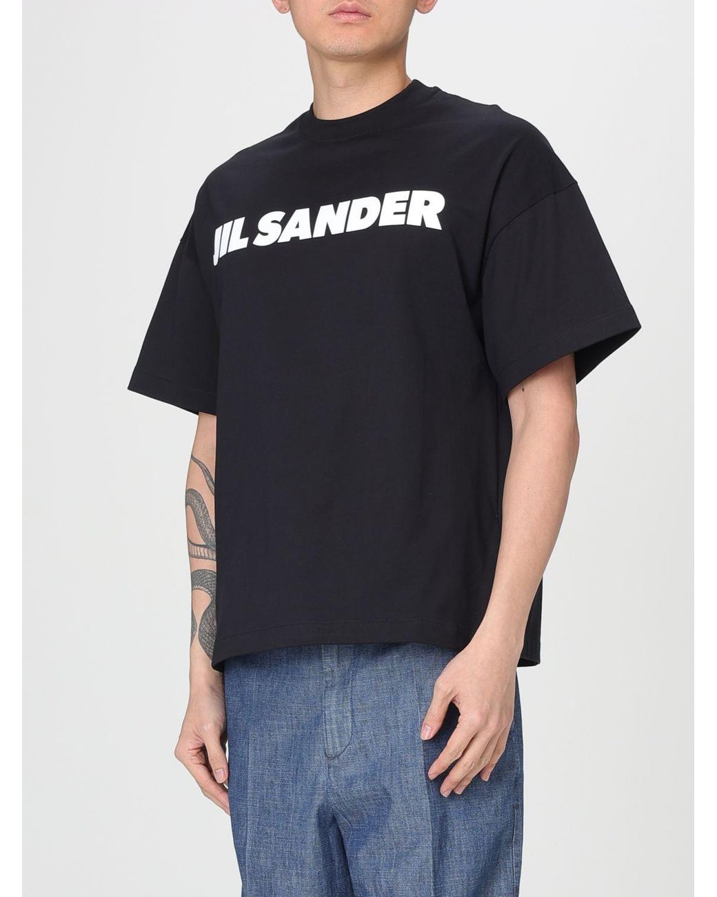 Jil Sander Black Cotton T-Shirt With Logo for men