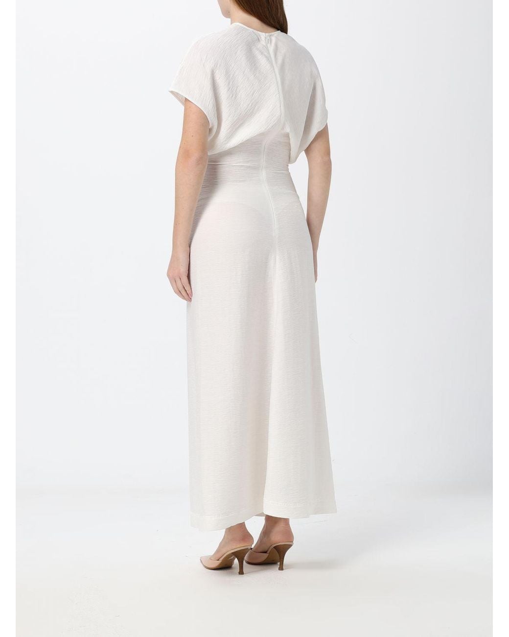 Totême White Draped Viscose Sheath Midi Dress With Short Sleeves