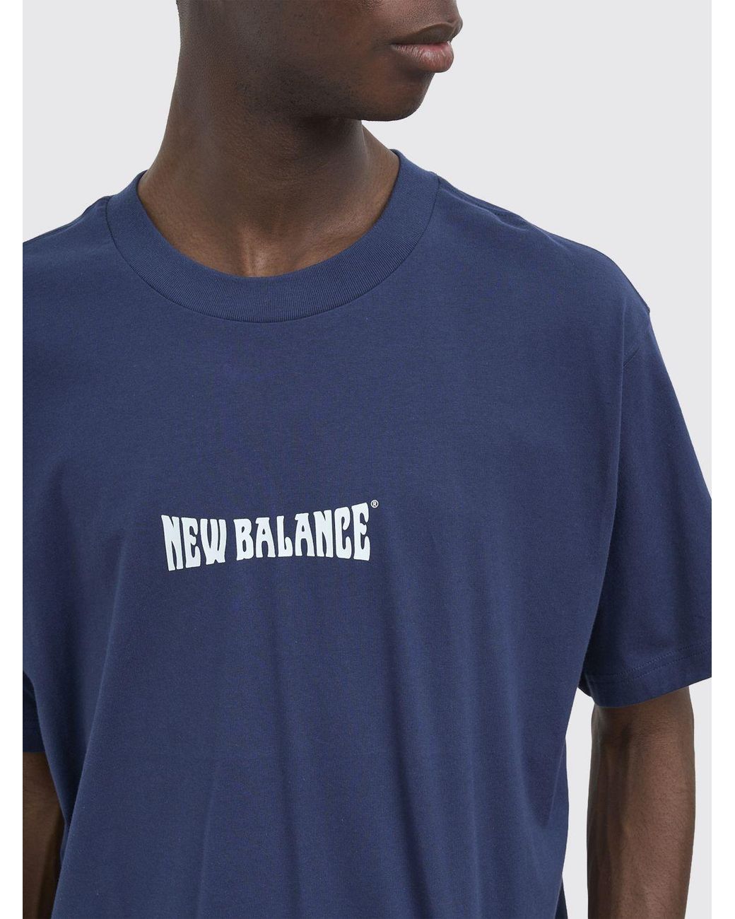 New Balance Blue Relaxed Fit Cotton T-Shirt With Contrast Logo Print for men